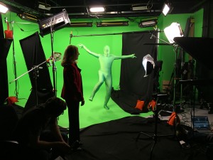 To check that the motion capture rig was calibrated before each take, Nate had to wave his limbs around.